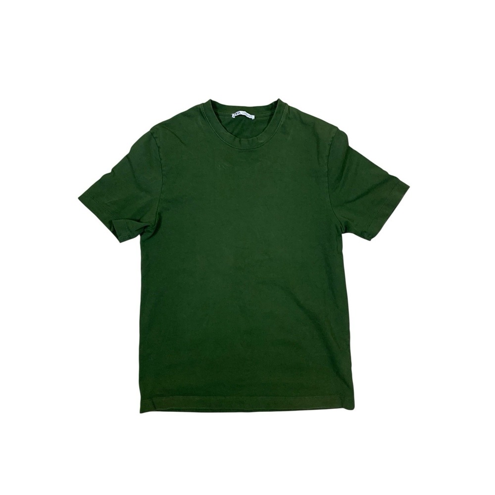 Zara Womens M Green Basic Crew Neck T Shirt Minimalist Clean Girl Casual